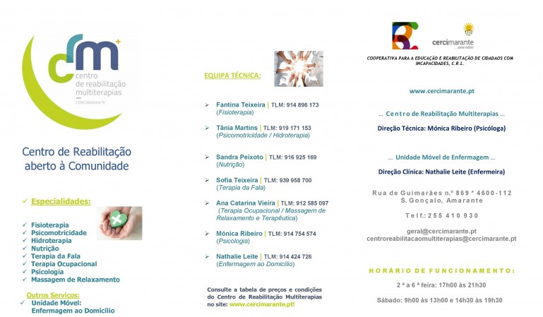 Já conhece as especialidades do Centro de Reabilitação Multiterapias da Cercimarante?